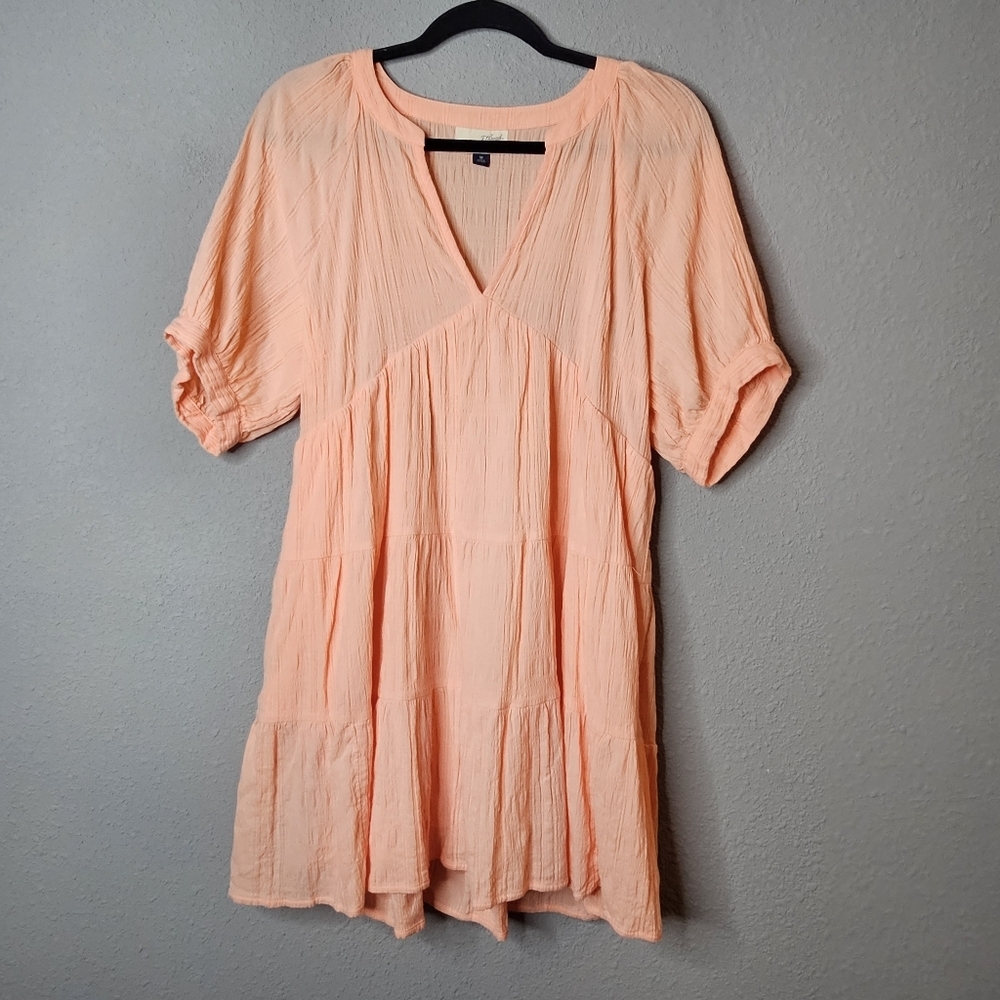 Universal Thread Dress Medium Peach Tiered Puff Sleeve Summer‎ Babydoll V Neck